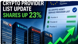 EU MiCA 암호화폐 제공업체 목록 업데이트에 은행주 급등, 23% 상승 1 사이트로고